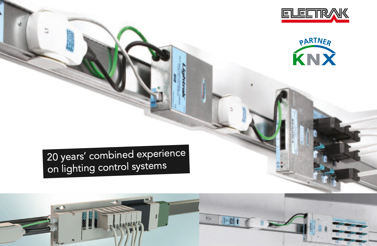 Lightrak lighting control system components with Electrak and KNX Partner branding